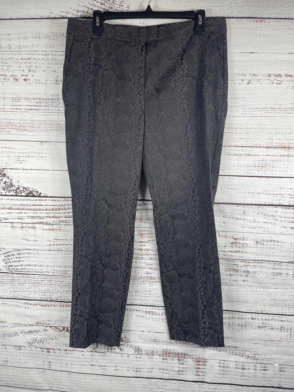 Reiss Pants Women's Size 10 Gray Black Viviana Slim Stretch Crop Snake Print
